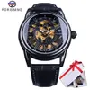 Forsining bisel negro romano retro hombres reloj automático de primeras marcas de lujo moda automática esqueleto engranaje oro movimiento reloj de pulsera 264q