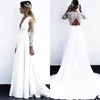 Abiti da sposa Bohemian 2019 a maniche lunghe Applicazioni in pizzo Scollo a V profondo Una linea Country Style Beach Boho Abito da sposa Abito da sposa Custom Made