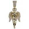 Iced Out CZ Stone Angel Hängsmycke Halsband Hip Hop Men Kvinnor Halsband Guldfärgpläterad som gåvor