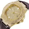 Top Men's Watch Exclusivo Bling Rhinestone Diamantes Mans Relógios De Couro De Quartzo Aço Inoxidável Relógio de Pulso Relogio