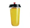 Custom Printed Cup Clear Engångsplast PP U Form Juice Cup Bubble Milk Tea Cup med flera typ av lock för val