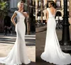 Sexy Backless Soft Satin Mermaid Wedding Dresses 2020 Luxury Beaded Pearls Sashes Sweep Train Vintage Trumpet Bridal Gowns