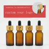 5 10 15ml 30ml 50ml Frostat / Clear Amber Glass Dropperflaska med Bamboo Cap 1oz Bamboos Essential Oil Bottles