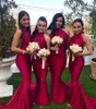 أحمر طويل فستان العروسة 2019 رخيصة الرسن الرقبة الصيف البلد حديقة حفل زفاف رسمي خادمة الشرف ثوب زائد الحجم مخصص