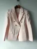 Premium Nouveau Style Top Qualité Design Original Femmes Classique Double Boutonnage Rose Clair Blazer Slim Veste Boucles En Métal Mélange Outwear