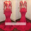 Red See Through Prom Dresses Sheer Long Sleeves Mermaid Evening Gowns 2019 Spring Summer Cocktail Party Dress Cheap Formal Wear