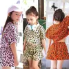 Conjuntos de roupas infantis de verão, estampa de leopardo, roupas infantis, manga curta, top + curto, 2 unidades/conjuntos, roupas casuais de meninas, roupas da moda m1766