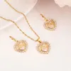 Mode Liefde Hart Wit CZ Crystal 22 K 23 K 24 K Thaise Baht Fijn Vergulde Earring Hanger Ketting Sieraden Sets Vrouwen