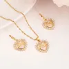 Fashion love Heart White Cz Crystal 22 K 23 K 24 K Thai Baht Fine Gold Plated Earring pendant Necklace Jewelry Sets Women