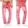 Fashion Mens Slim Fit Straight Leg Stretch Jeans Designer Washed Scratched Hip Hop 3D Printed Denim Pants Streetwear Trousers JB801