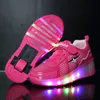 Sapatos de crianças com luzes LED Roller Roller Skate Sneakers com rodas brilhantes LED Levina para Meninos Meninas Zapatillas con Ruedas T191210