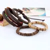 Genuine Leather Braided Bracelet for Women Girls DIY Coconut Shell Punk Rock Bangle Fashion Mens Multi Layer Wrap Bead Strands Hip Hop Jewelry Gifts