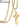 Fashion Cross Pendants Necklaces Sporting Baseball Golden Color Christ Jesus Pendant Stainless Steel Necklace Religious Jewelry