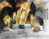 3d Wallpaper Vintage Hand-painted European style large leaves Customize Your Favorite Interior Decoration Silk Wallpaper