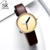 CWP 2021 Shengke Top Brand Luxury Enkel Armbandsur Brown Läder Kvinnor Kausal Stil Mode Design Klockor Kvinna