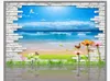 Dostosowane 3D Mural Tapeta Photo Papier ścienny Stereo Biała ściana Wildflower Ocean Seagull Beach Nadmorski Niebieski Niebo Tło ściany