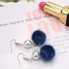 Style coréen boule de fourrure perle pendentif boucle d'oreille pour les femmes longue boule colorée crochet boucle d'oreille bijoux de mode en gros