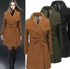 Европейские и американские шерстяное пальто Тонкий длинный шерстяное пальто пояса женщин отворот осенне-зимний подарок горячей продажи