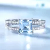 UMCHO Solid 925 Sterling Silver Jewelry Created Nano Sky Blue Topaz Rings For Women Cocktail Ring Wedding Party Fine Jewelry