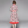 2020 Новое элегантное платье с принтом Плюс размер женский мода с длинным рукавом оценочный шейный шейки.