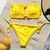 セクシーなピンクの水着の女性バススーツバンドービキニ2020 Mujer Micro Swimsuitの女性プッシュアップツーピーススーツの夏