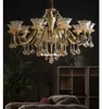 Copper Crystal Chandeliers Lighting Living Room Crystal Shades D74cm H53cm 6arms LED AC Chandeliers Lamp Dining Room Hanging Light Fixtures