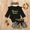 Baby Girls Dress Passar Spädbarn Ruffler Romper Toppar + Bow Lace Leopard Kjolar + Leopard Headbands 3pcs / Set Toddler Casual Outfit M1301