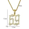 hip hop number 69 diamonds pendant necklaces for men golden silver alloy rhinestone luxury 6ix9ine necklace Cuban chain fashion je282f