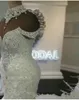 New Sexy Luxury Dubai Arabic Mermaid Wedding Dresses High Neck Illusion Lace Appliques Crystal Beaing Hollow Back Tulle Formal Bri265M