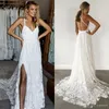 Dernières robes de mariée en dentelle à col en V sexy Spaghetti dos nu balayage train Tulle dentelle grande taille robes de mariée d'été robes de mariée