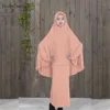 소녀를위한 전통적인 abaya hijab obes 2 조각 이슬람기도 옷 아이들 솔리드 느슨한 큰 abayas d8281