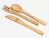 Bamboo knife fork and spoon suit Portable flat tableware Disposable restaurant knives forks Children's practice tablewares