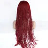 Burgundy African American Woman Hand KnotedBraided Lace Hair Wigs Heat Resistant Synthetic Hair Box Braid Lace Front Wigs6996926