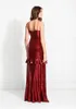 Sparkly Red Evening Dresses Sexy V Neck High Side Split Prom Gowns Ladies Red Carpet Runway Fashion Gowns