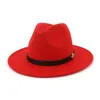 Unisexe uni teint M lettre cuir décoré Trilby chapeau Jazz laine feutre Fedora chapeaux hommes femmes bord plat Panama Gambler casquette