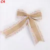 Jute Burlap Bow Vintage Natural Jute Burlap Hessian Bows Lace Ribbon Wedding Decoration Rustic Mariage Jute Burlap Ribbon Bow Knot Top