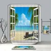 Summer Hot Bath Curtains Fake Window Beach Scenery Pattern 3D Shower Curtains Polyester Washable Bathroom Products + 12 Hook C18112201