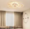 Mando a distancia 2/3/5/6 Anillos circulares Lámpara de techo led moderna Lámparas de techo para sala de estar Dormitorio Sala de estudio Lámpara de araña de color blanco / marrón