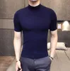 Homens Coletes 2021 Moda Sweater de Manga Curta Mens Turtleneck Blusas Marrom Cardigan Estilo Britânico Básico Top Slim Fit Cavalheiro Sexy