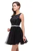 Elegant Homecoming Dresses Sweet 16 Little Black Lace A Line Cocktail Dresses Tulle Ruffles Beaded Rhinestones Short Party Prom Dresses M37