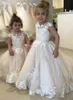 Lovely Sleeveless lace applique Flower Girl Dresses for Weddings Little Girls First Communion Pageant Gowns