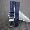 IWC 265U 용 스프링 바가있는 가죽 시계 스트랩 블루 시계 밴드