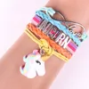 Multicolor design Unicorn cuff bracelet Pulseira de couro artesanal