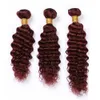 Deep Wave Peruvian Burgundy Human Hair Wefts with Closure #99J Wine Red Deep Wavy Human Hair Lace Front Closure 4x4 with Weave Bundles