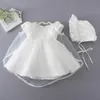 Bebê meninas vestidos de batismo com chapéu renda manga curta vestido de batismo recém-nascido vestidos de batismo meninas vestido de princesa casamento dr8085572