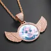 Custom Made Photo Wings Iced Out Bling Cubic Zircon Pendant Necklace For Men Hip Hop Jewelry With Rope Chain