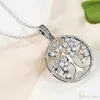 Ny 925 Sterling Silver CZ Diamant Family Tree Pendant Chain Halsband Logo Originalbox för Pandora Crystal Halsband för kvinnor Män