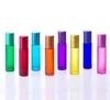 High Quality Blue/Green/Pink/Black/Amber Mini 10ml ROLL ON GLASS BOTTLE For Fragrances ESSENTIAL OILS Stainless Steel Roller Ball SN3223