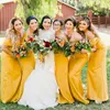 Plus Size Country Yellow Mermaid Bridesmaid Dresses Off Shoulder Pleats Chiffon Backless Long Maid of Honor Gowns formal dresses