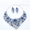 Shinning Blue Colors Flower Jewelry 2 Pieces Set Necklace Earrings Bridal Jewelry Bridal Accessories Wedding Jewelry T2212769699673